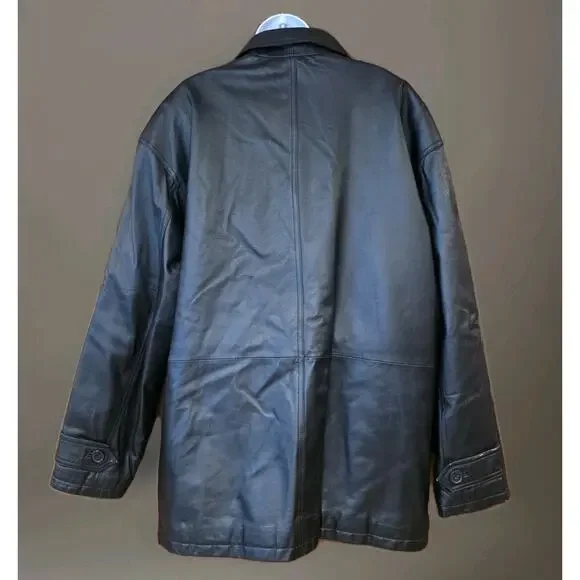 EUC Outdoor Exchange Mens L Black Leather Coat Vintage